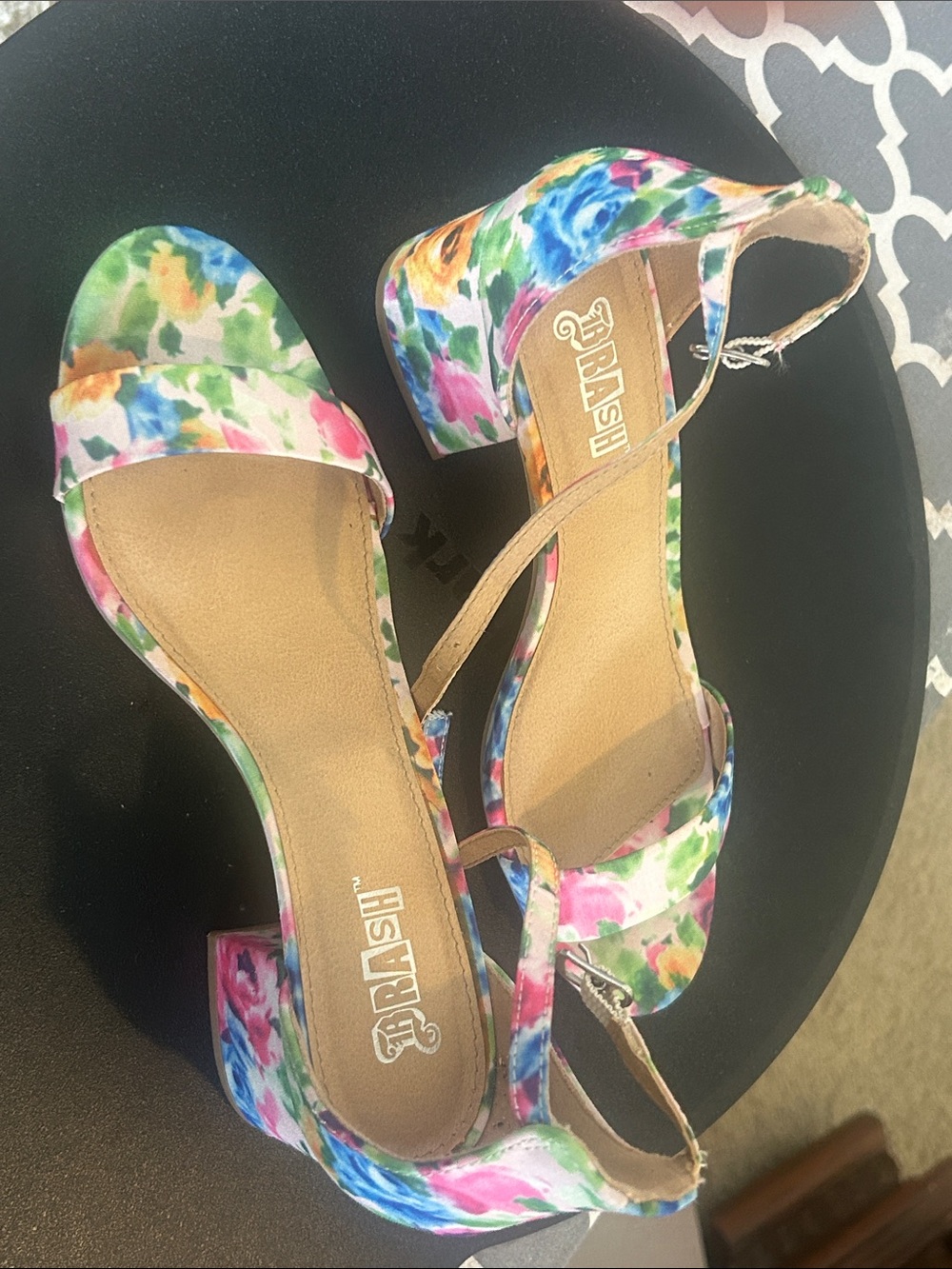 Brash Multicolor Floral Block Heels with Ankle Strap